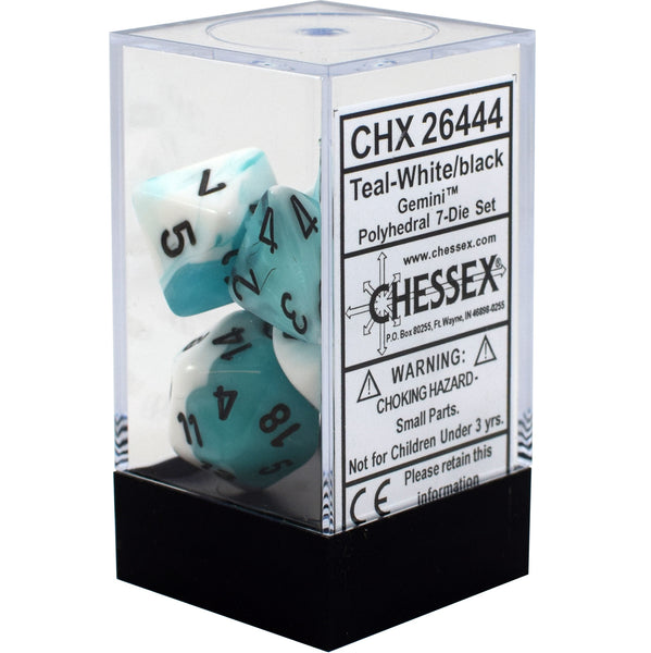 Chessex: 7-Die Set Gemini (Teal-White/Black)