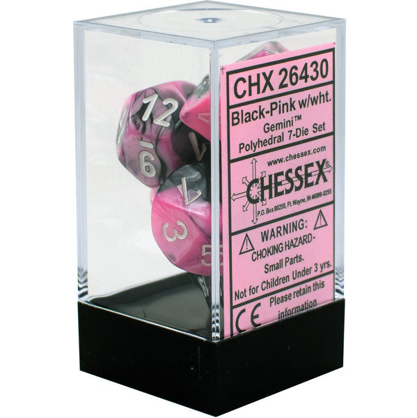 Chessex: 7-Die Set Gemini (Black-Pink/White)