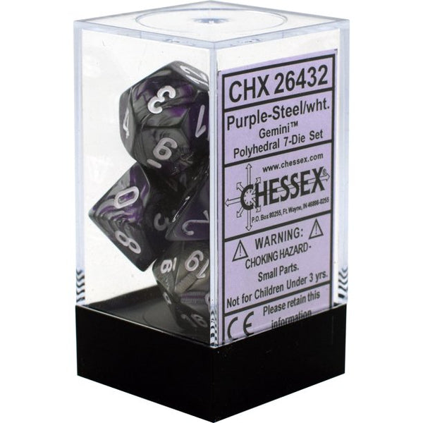 Chessex: 7-Die Set Gemini (Purple-Steel/White)