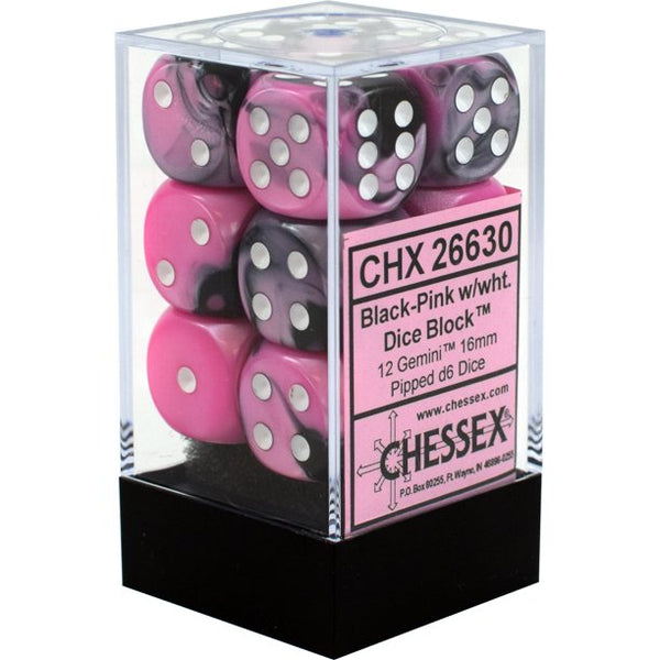 Chessex: 16mm Gemini (Black-Pink/White)